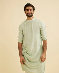 Manyavar Men Pastel Blue Plain Kurta Pajama