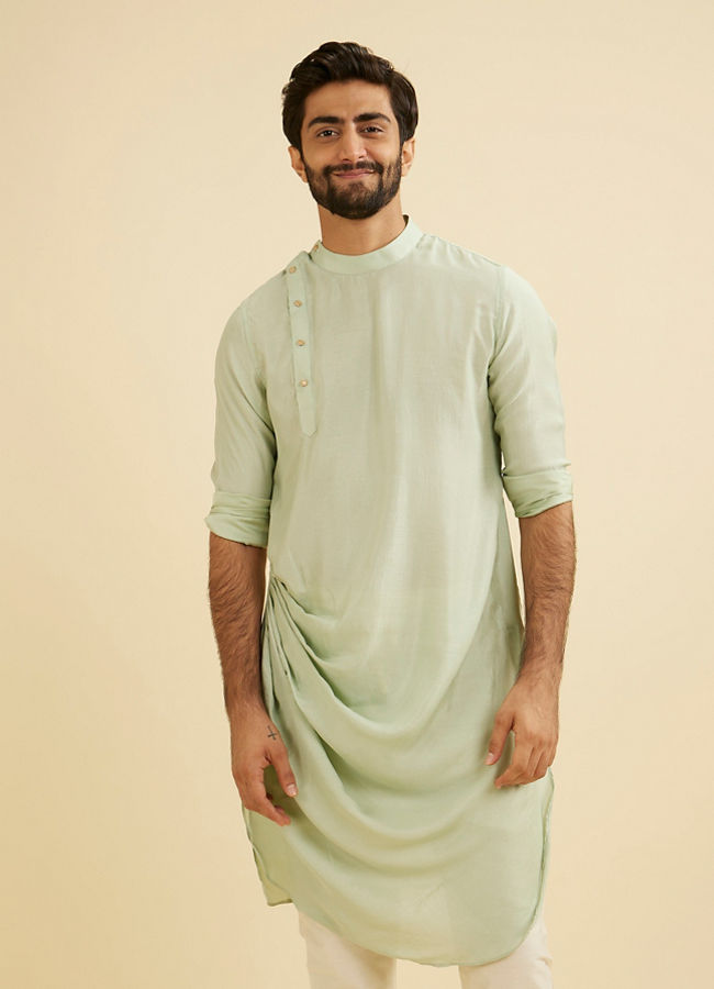 Manyavar Men Pastel Blue Plain Kurta Pajama image number 0