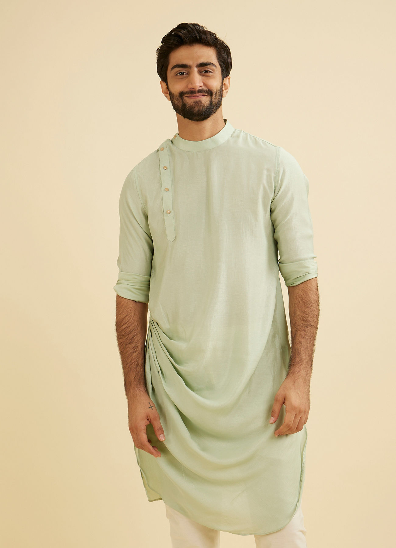 Manyavar Men Pastel Blue Plain Kurta Pajama