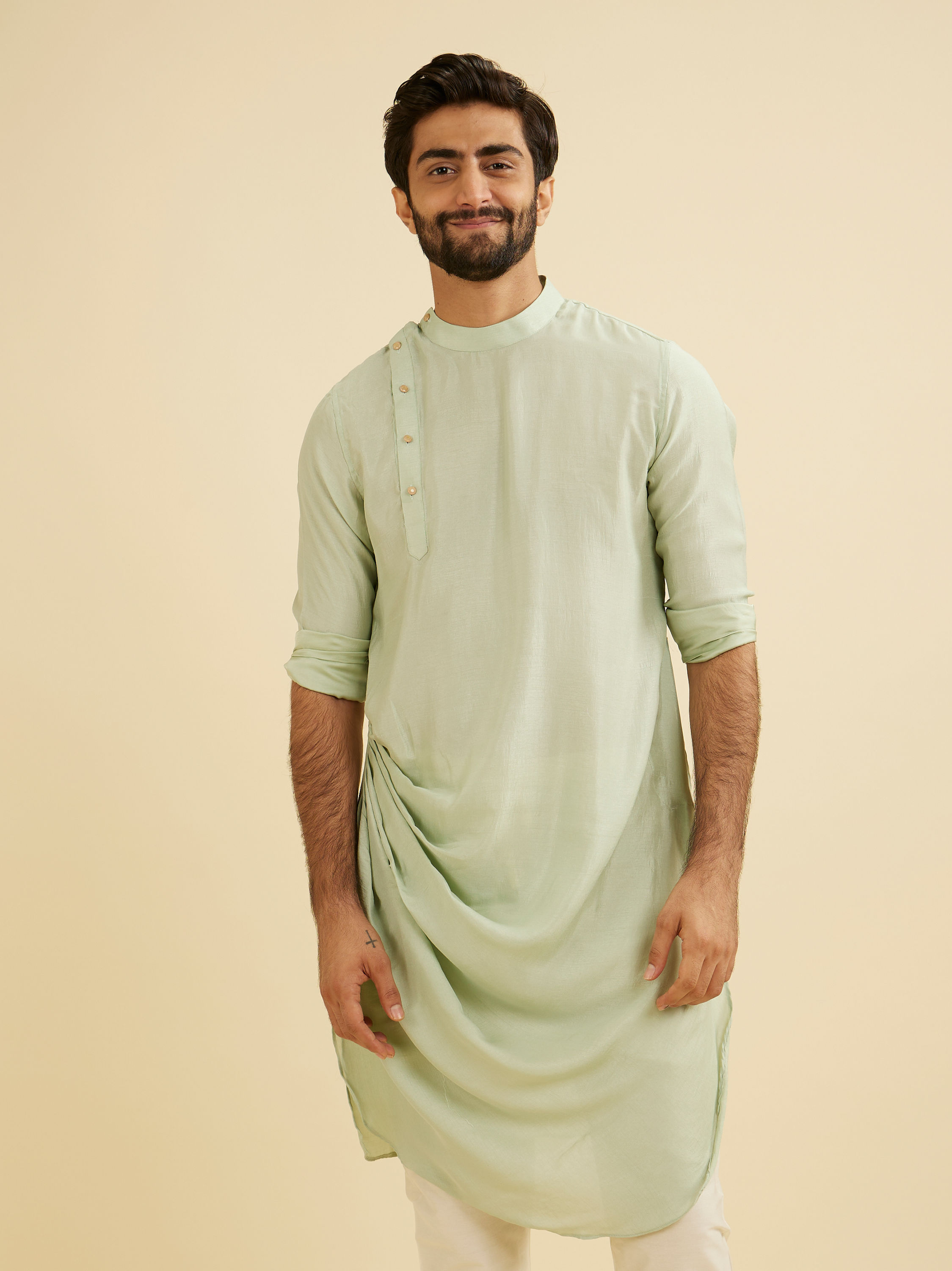 Manyavar Men Pastel Blue Plain Kurta Pajama