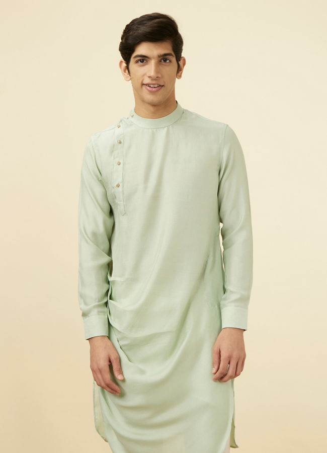 alt message - Manyavar Men Pastel Blue Plain Kurta Pajama image number 0