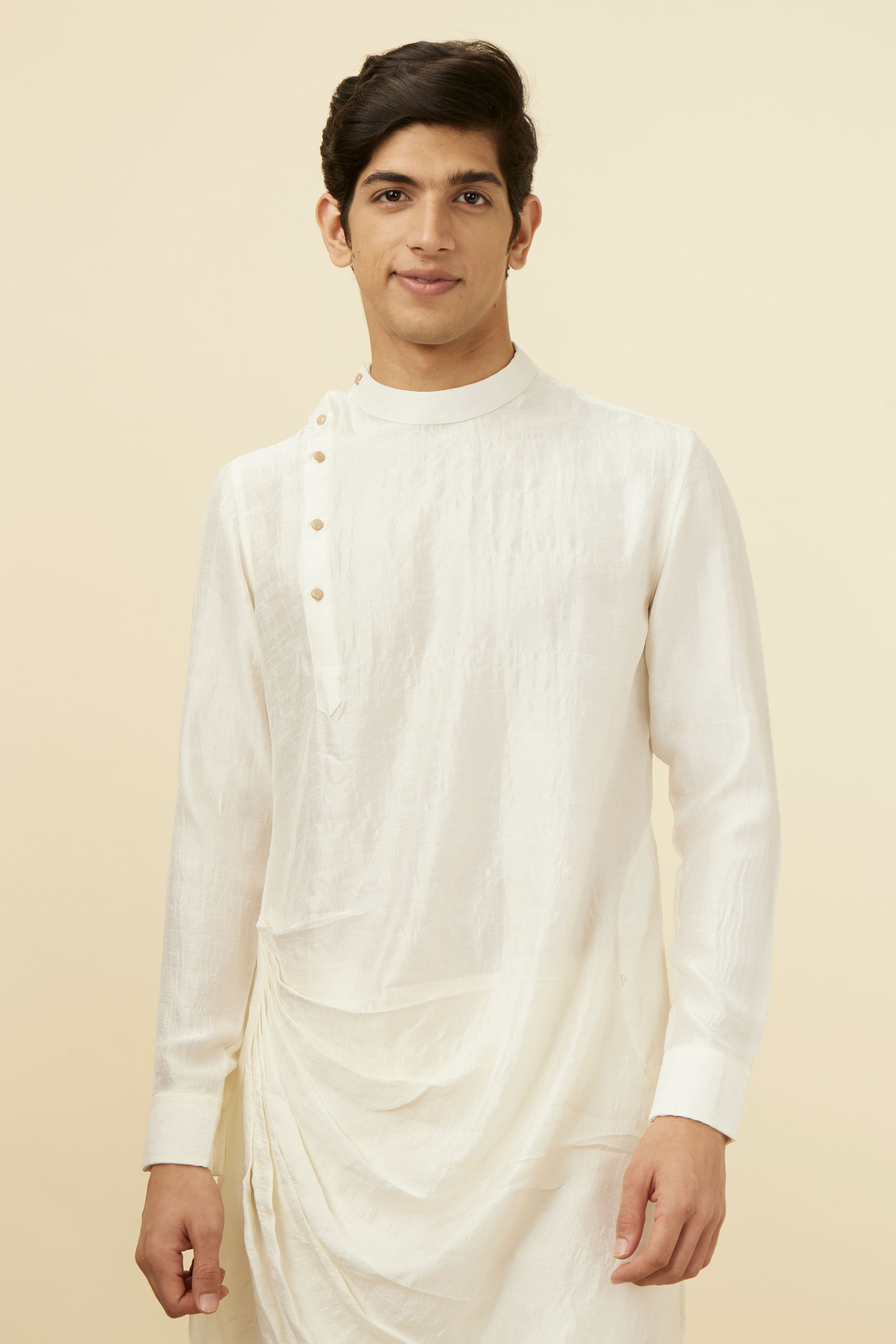 Manyavar Men Warm White Side Open Kurta Set