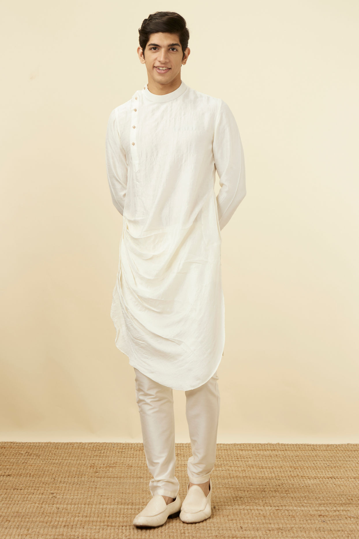Manyavar Men Warm White Side Open Kurta Set