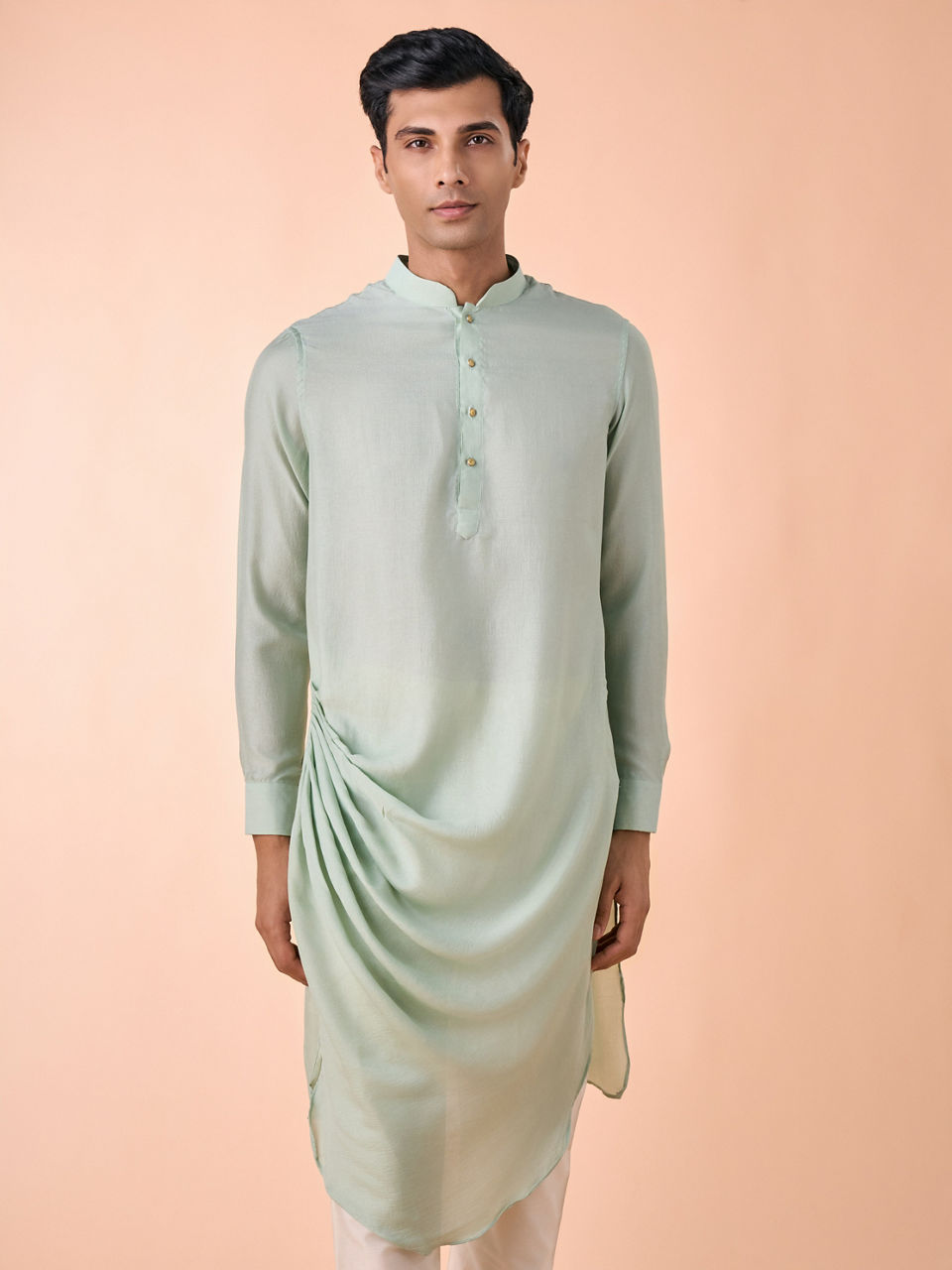 Manyavar Men Aqua Green Draped Kurta Pajama