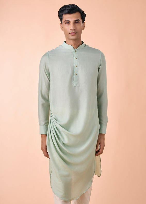 Manyavar Men Aqua Green Draped Kurta Pajama