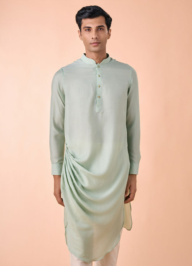 Manyavar Men Aqua Green Draped Kurta Pajama