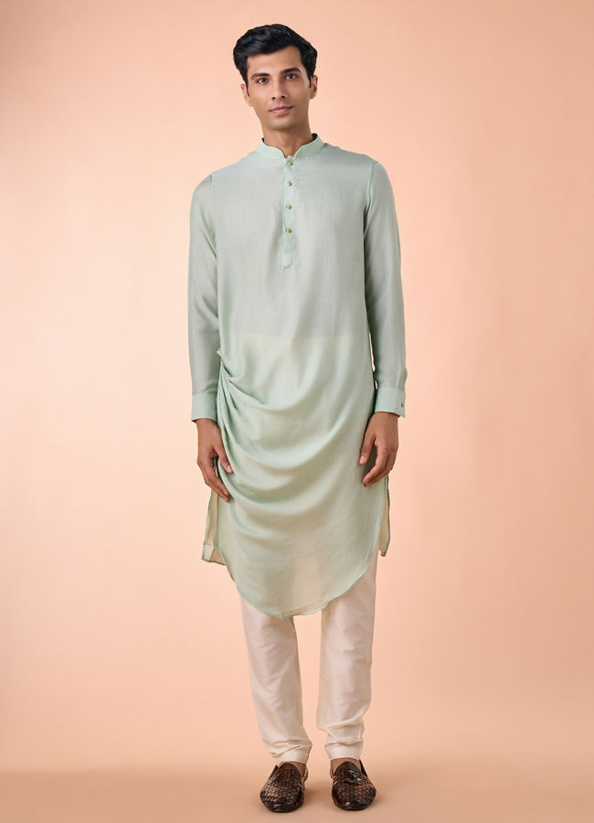 Manyavar Men Aqua Green Draped Kurta Pajama