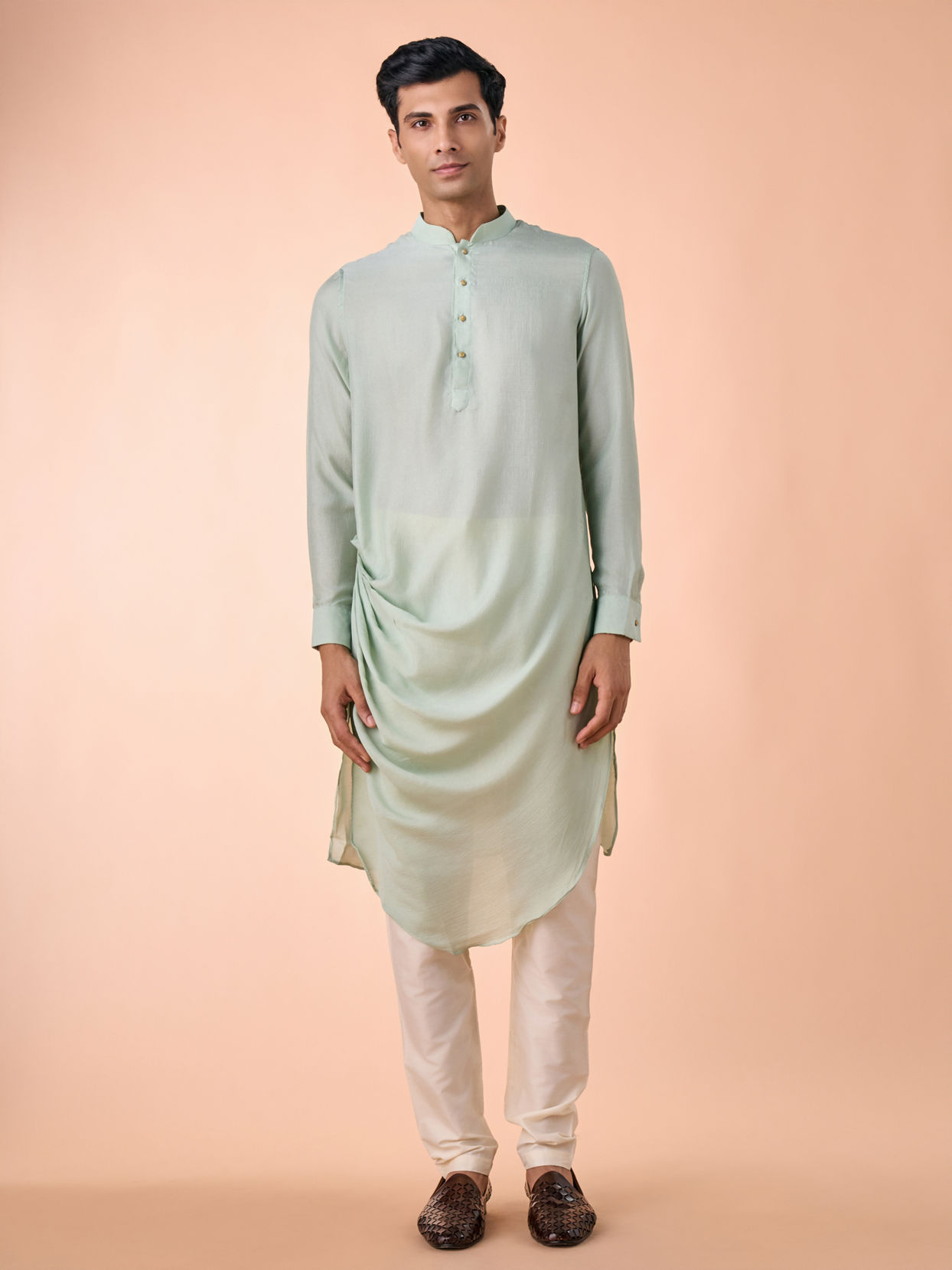 Manyavar Men Aqua Green Draped Kurta Pajama