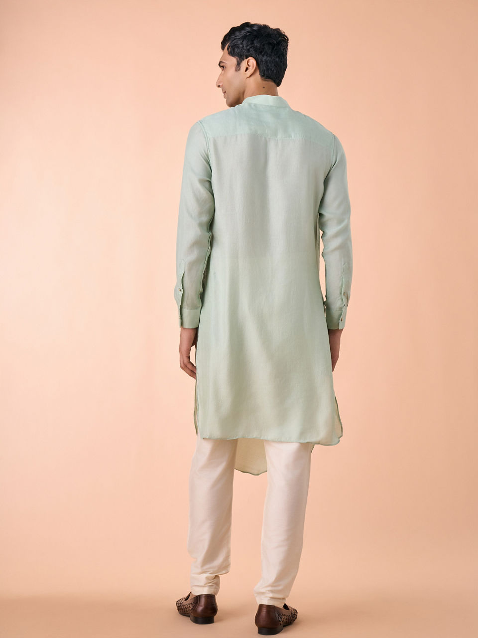 Manyavar Men Aqua Green Draped Kurta Pajama