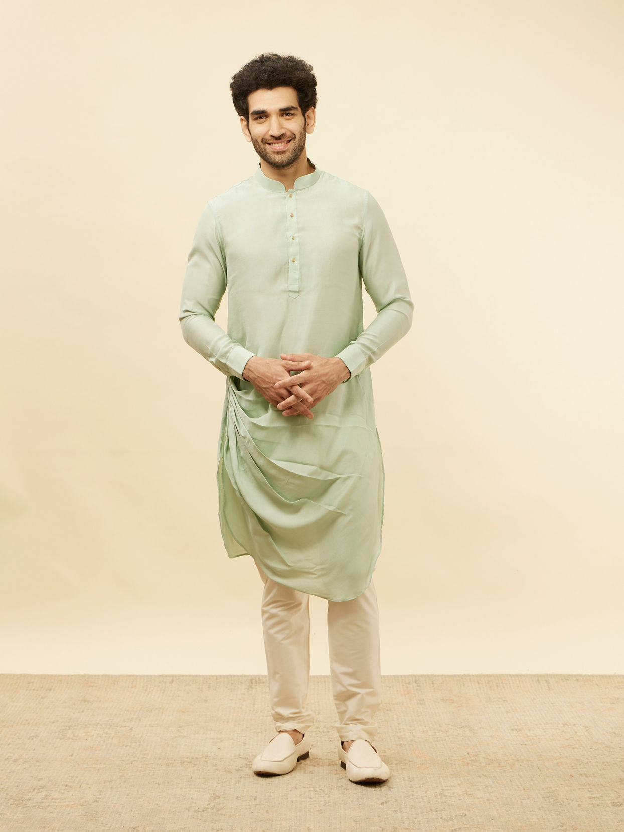 Manyavar Men Aqua Green Draped Kurta Pajama
