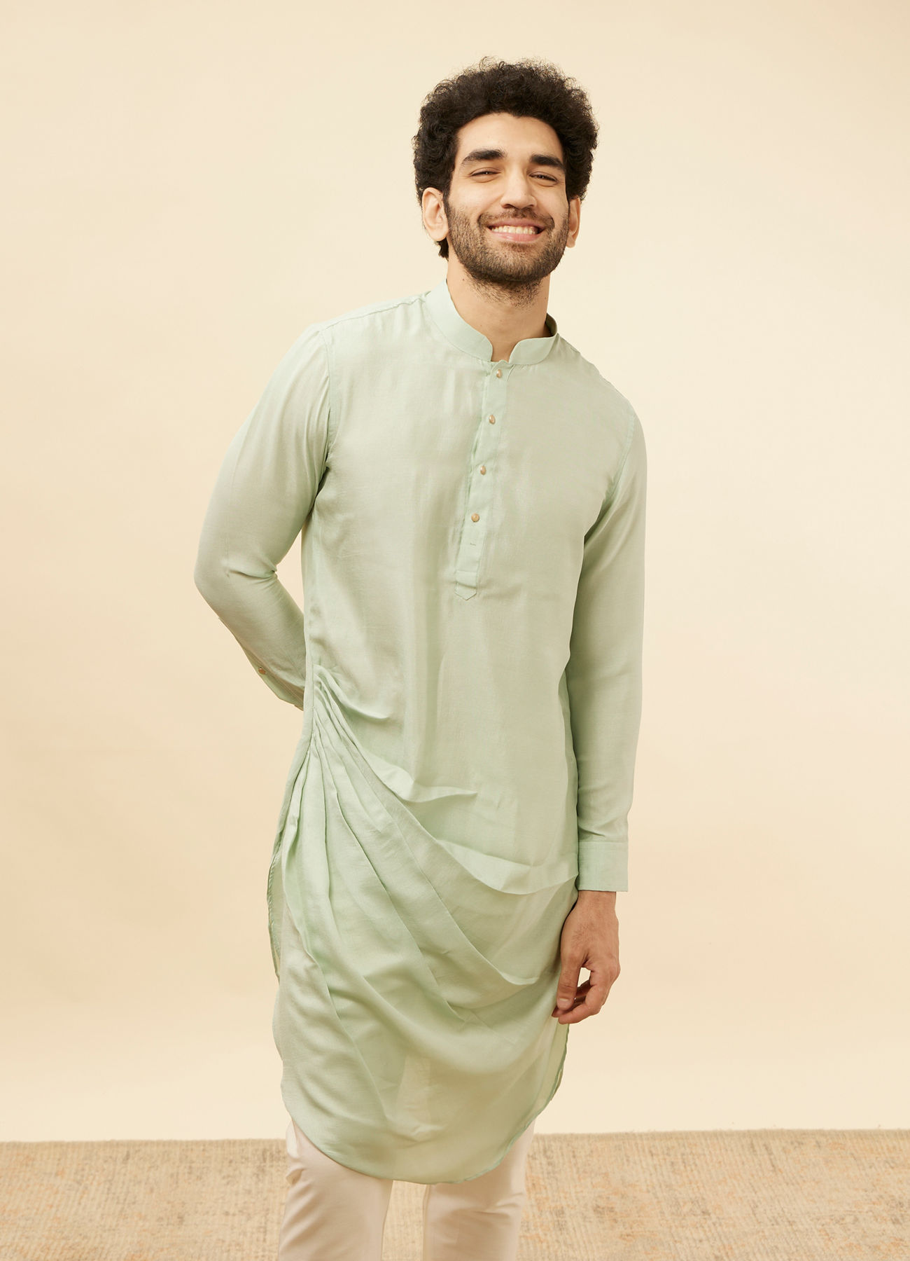 Manyavar Men Aqua Green Draped Kurta Pajama