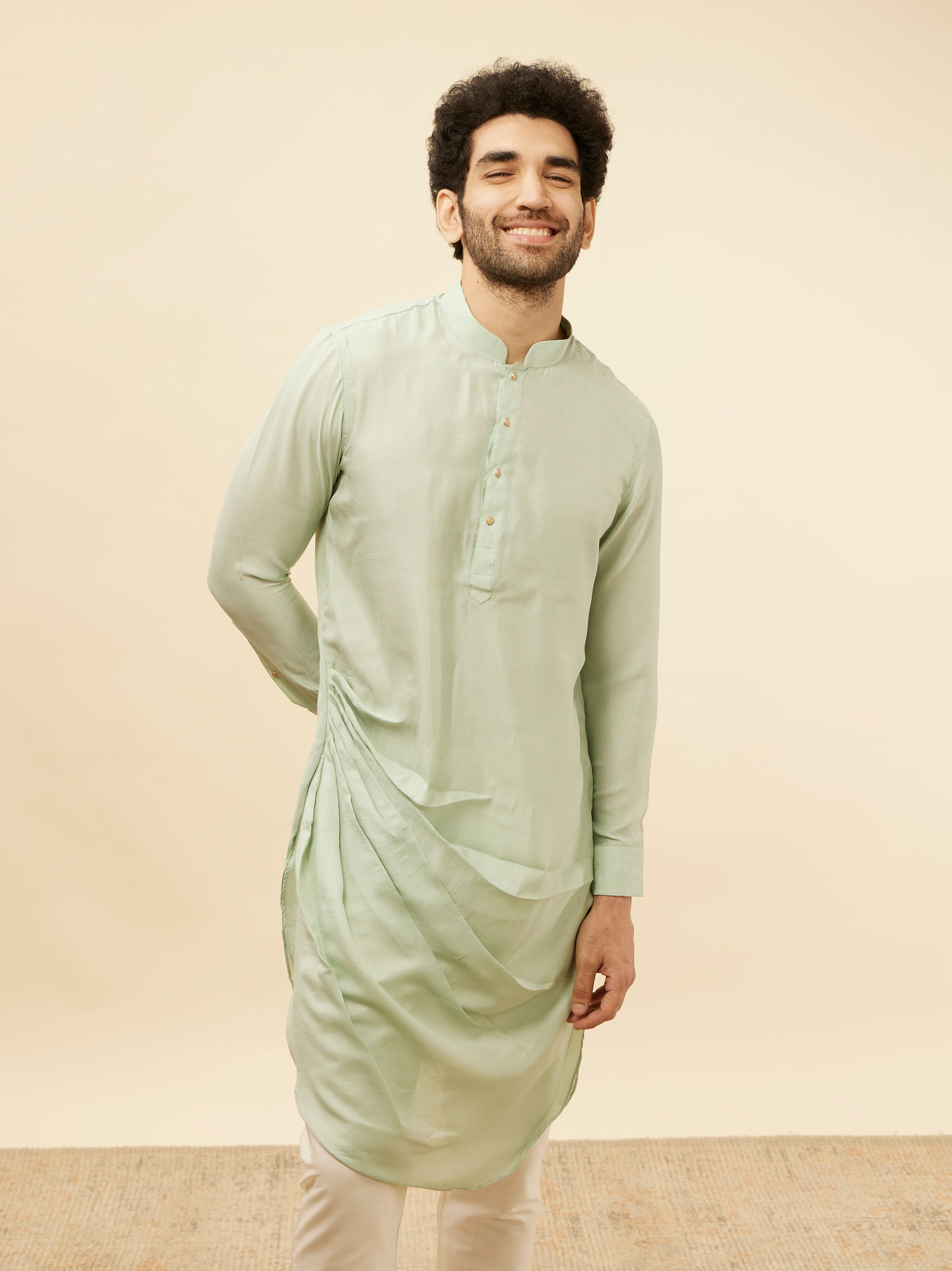 Manyavar Men Aqua Green Draped Kurta Pajama