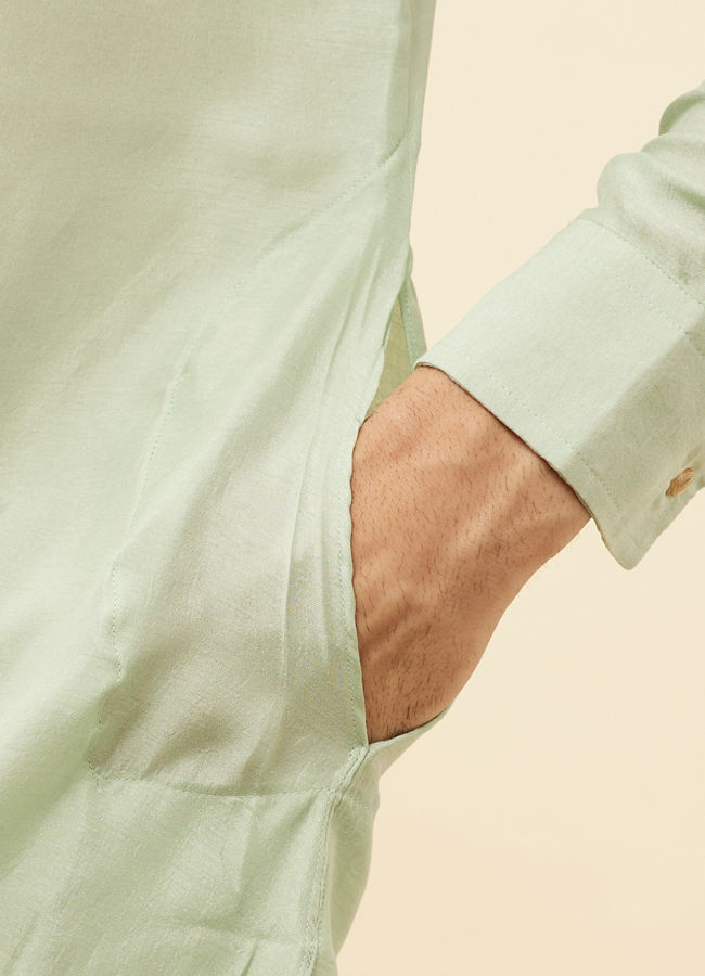 Manyavar Men Aqua Green Draped Kurta Pajama