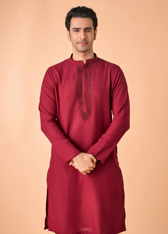 Manyavar Men Gleaming Maroon Kurta Pajama