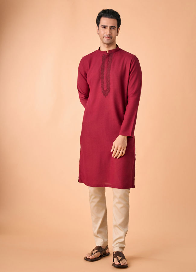 Manyavar Men Gleaming Maroon Kurta Pajama
