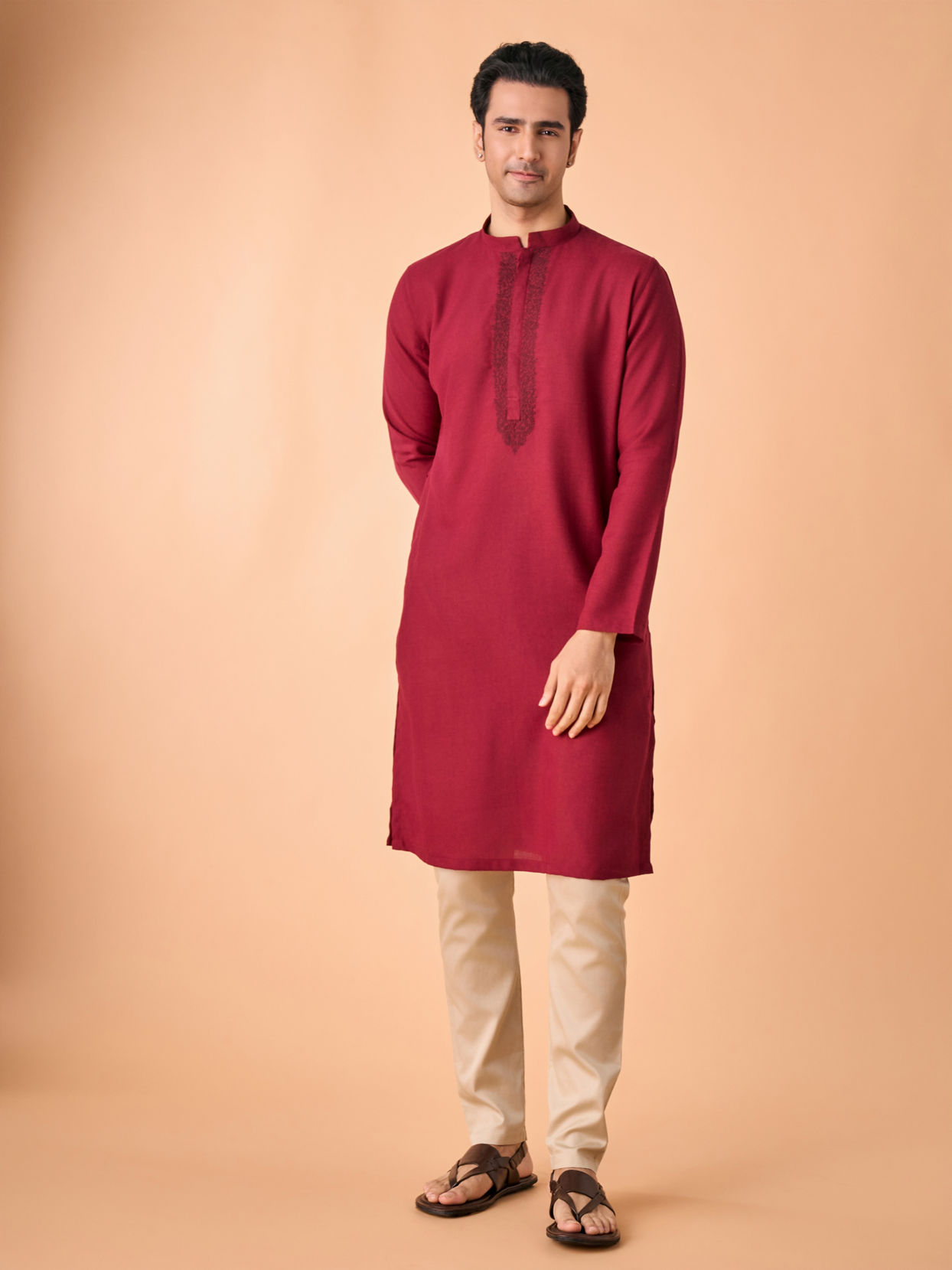 Manyavar Men Gleaming Maroon Kurta Pajama