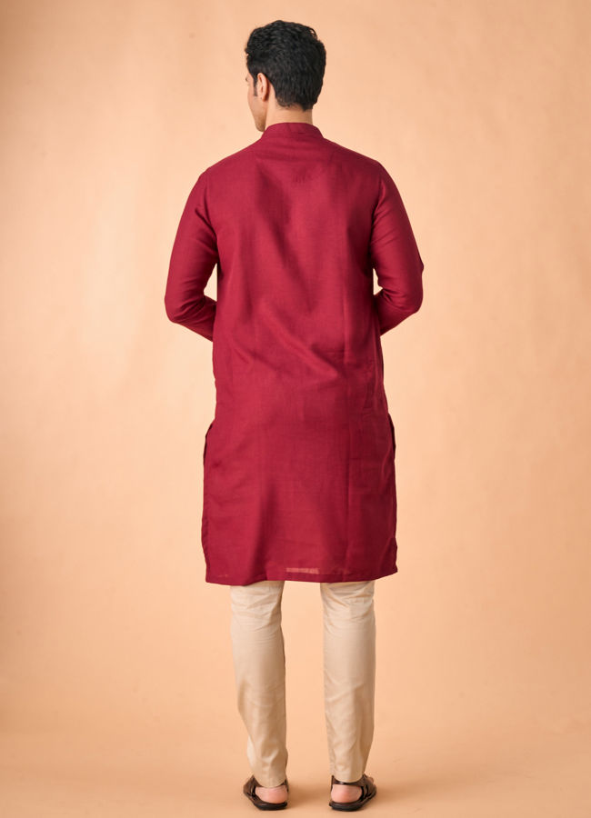 Manyavar Men Gleaming Maroon Kurta Pajama