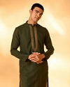 Manyavar Men Dark Green Kashidakari Embroidered Placket Kurta Set