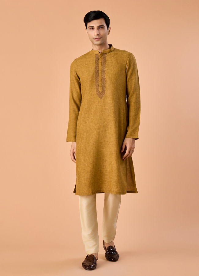 Manyavar Men Mehndi Green Radiance Kurta Pajama