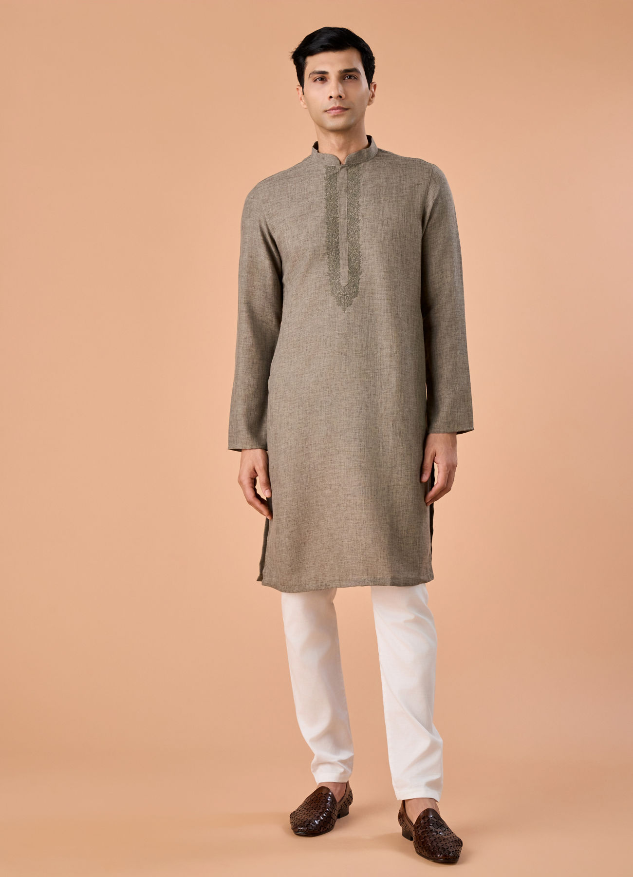 Manyavar Men Pista Green Blended Viscose Kurta Pajama