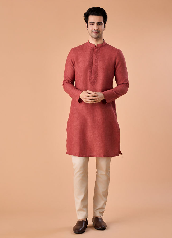 Manyavar Men Ravishing Rust Kurta Pajama