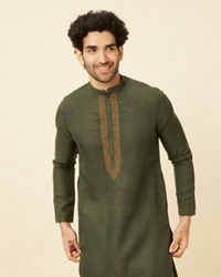 Manyavar Men Dark Green Kashidakari Embroidered Placket Kurta Set