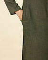 Manyavar Men Dark Green Kashidakari Embroidered Placket Kurta Set