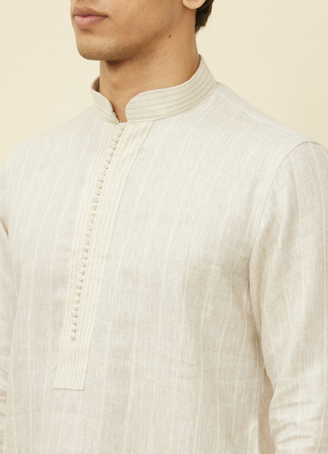 Manyavar Men Bright White Embroidered Neckline Kurta Set