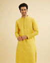 Manyavar Men Canary Yellow Self Design Kurta Pajama image number 0