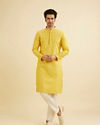 Manyavar Men Canary Yellow Self Design Kurta Pajama