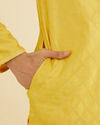 Manyavar Men Canary Yellow Self Design Kurta Pajama image number 3