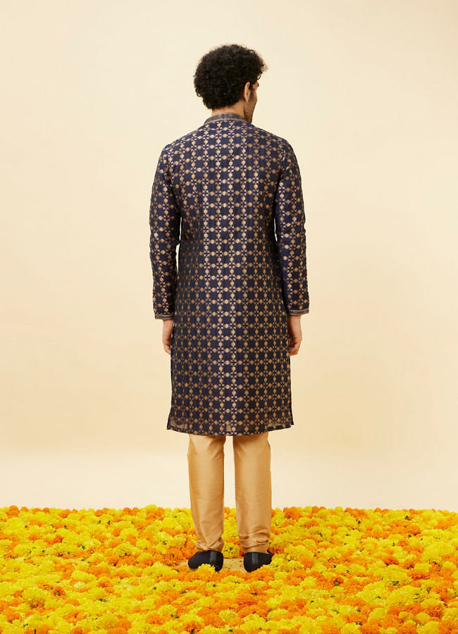 Berry Blue Floral Jaal Patterned Kurta Set image number 5