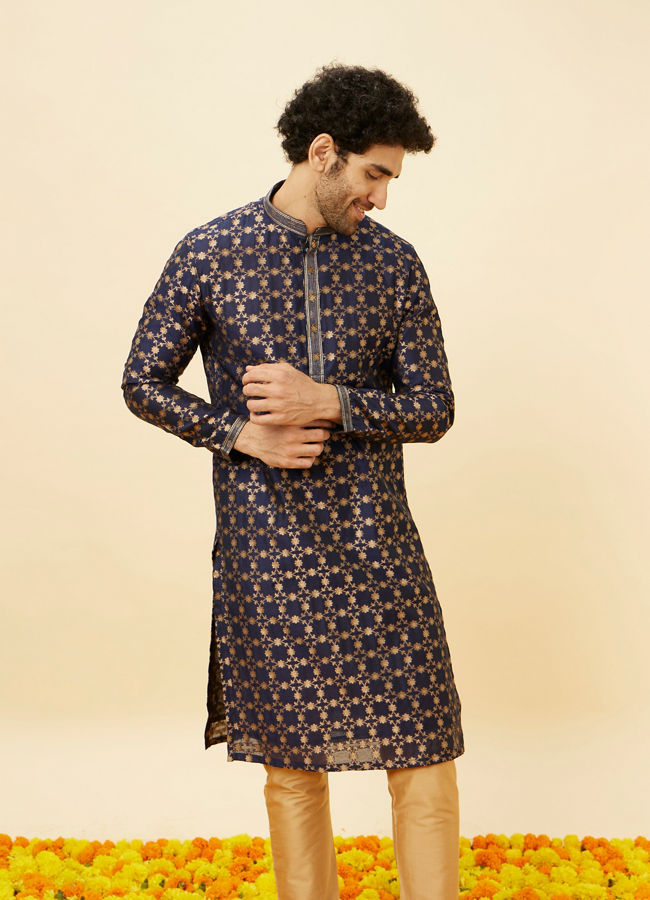 Berry Blue Floral Jaal Patterned Kurta Set image number 0