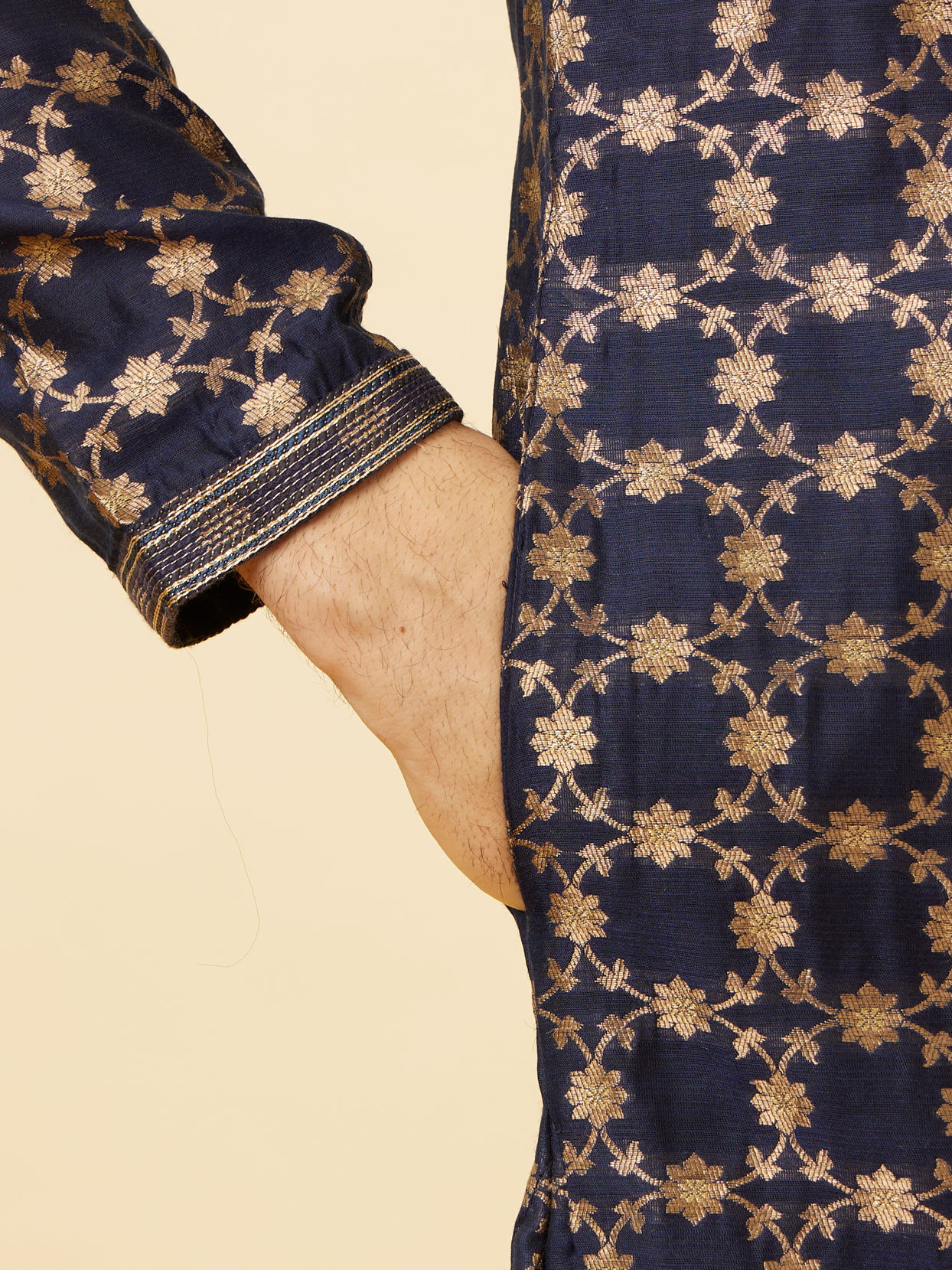 Manyavar Men Berry Blue Floral Jaal Patterned Kurta Set