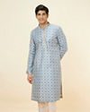 Manyavar Men Silver Grey Floral Jaal Patterned Kurta Set