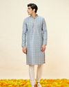 Manyavar Men Silver Grey Floral Jaal Patterned Kurta Set