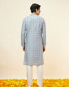 Manyavar Men Silver Grey Floral Jaal Patterned Kurta Set