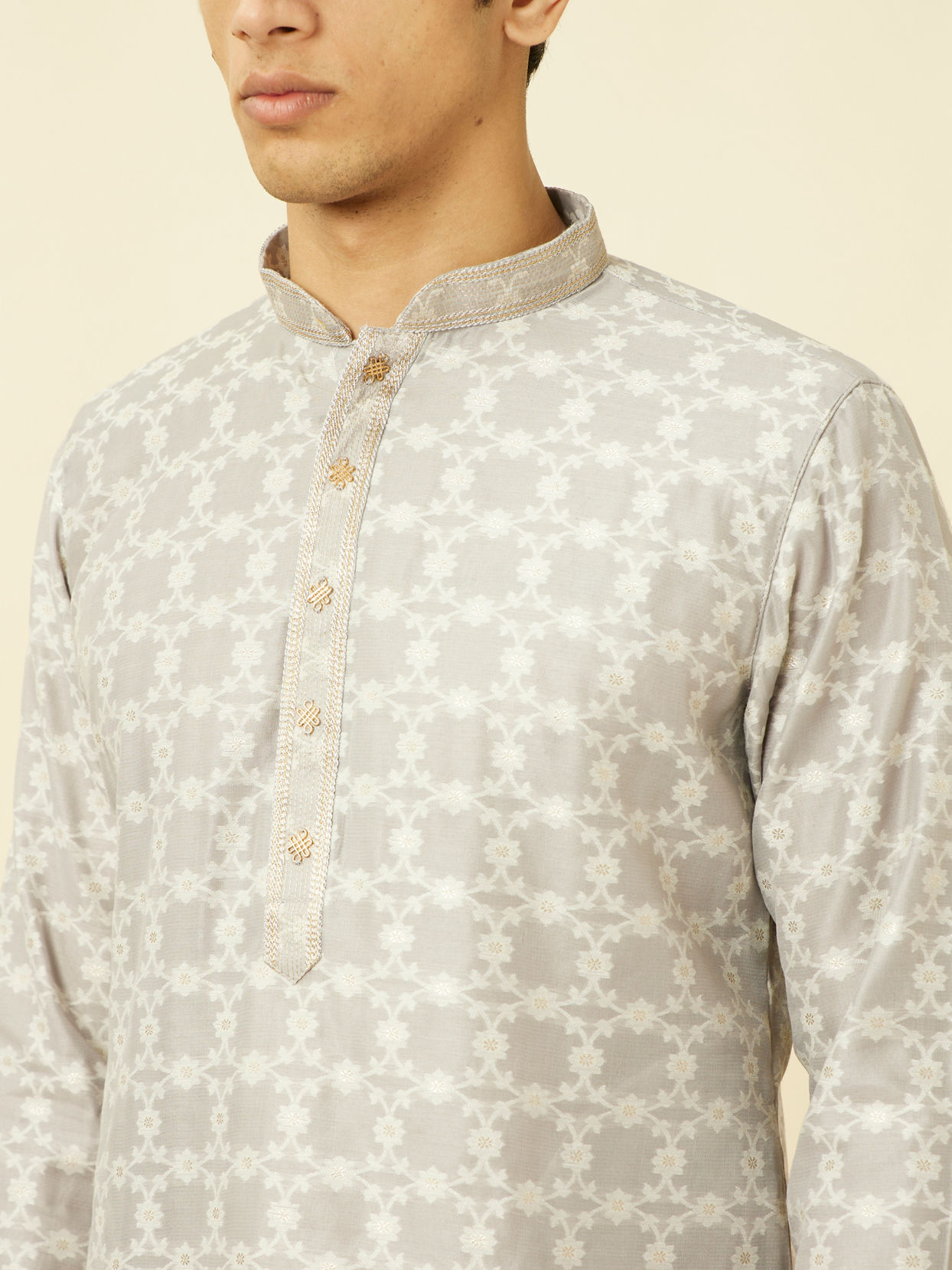 Buy Pearl River Grey Floral Patterned Kurta Set Online in India ...