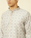 Manyavar Men Pearl River Grey Floral Patterned Kurta Set