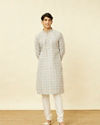 Manyavar Men Pearl River Grey Floral Patterned Kurta Set