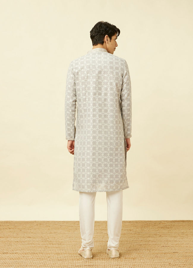 Manyavar Men Pearl River Grey Floral Patterned Kurta Set