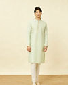 Manyavar Men Mint Green Floral Patterned Kurta Set