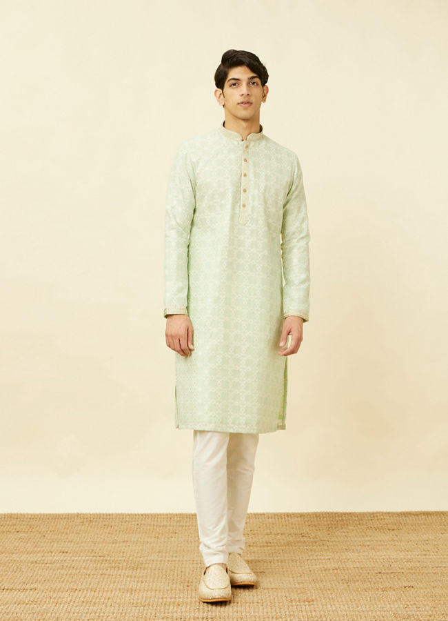 Mint Green Floral Patterned Kurta Set image number 2