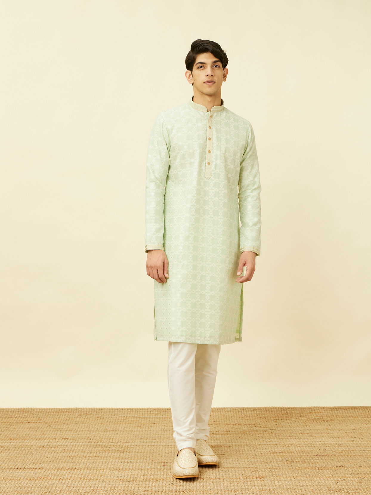 Mint Green Floral Patterned Kurta Set image number 2