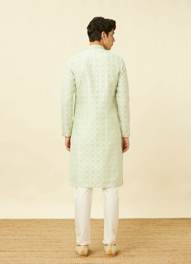 Manyavar Men Mint Green Floral Patterned Kurta Set