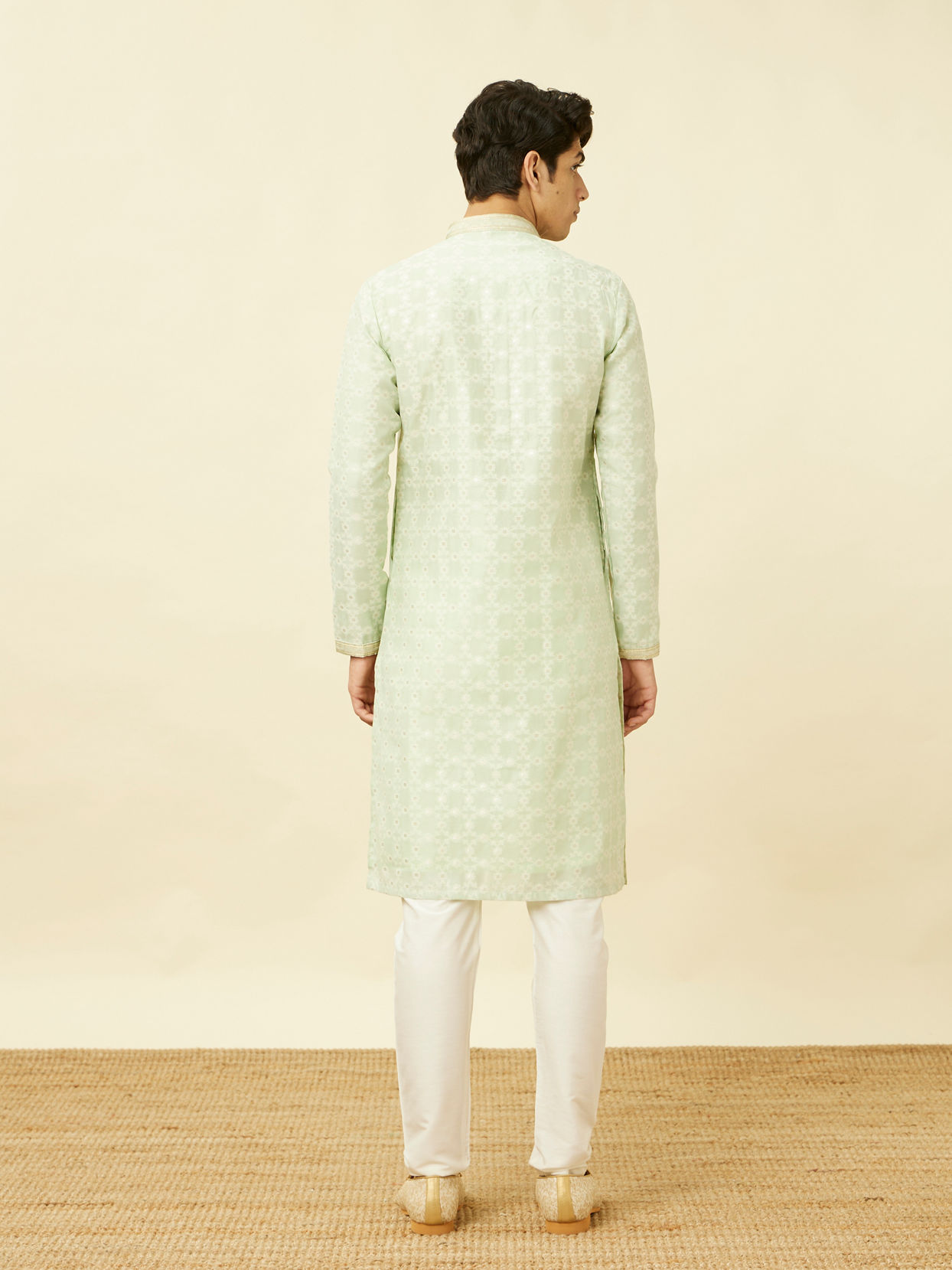 Manyavar Men Mint Green Floral Patterned Kurta Set