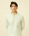 Manyavar Men Mint Green Floral Patterned Kurta Set