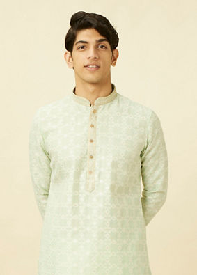 Manyavar Men Mint Green Floral Patterned Kurta Set