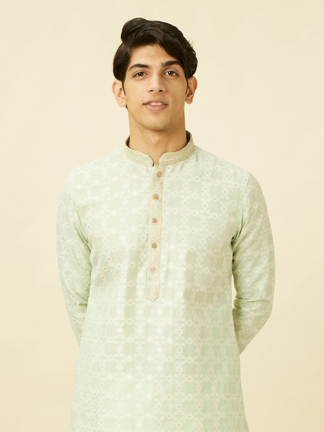 Manyavar Men Mint Green Floral Patterned Kurta Set