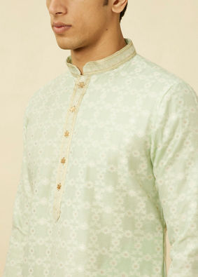 Manyavar Men Mint Green Floral Patterned Kurta Set